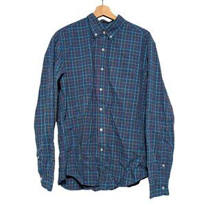 J Crew Flex Washed Slim Fit Blue Multicolor Plaid Check Button Shirt Mens Size L